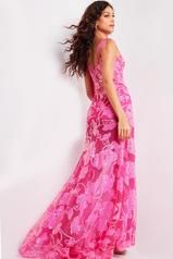 Style JVN38462 Jovani Size 2 Plunge Hot Pink Side Slit Dress on Queenly