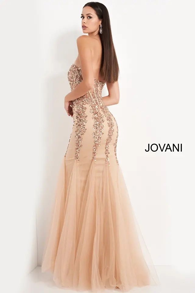 Style 5908 Jovani Size 14 Pageant Strapless Sheer Nude Mermaid Dress on Queenly