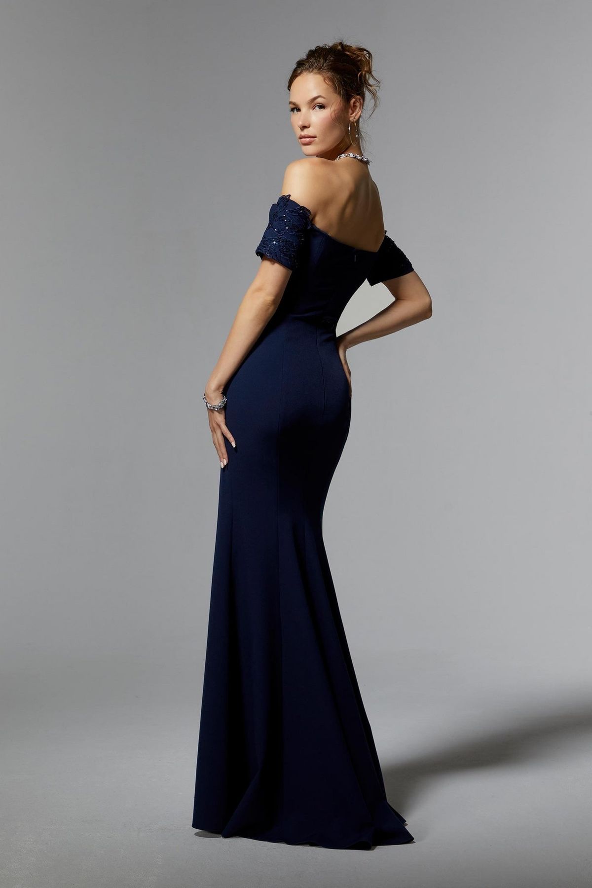 Style 72919 MoriLee Size 14 Prom Navy Blue Side Slit Dress on Queenly