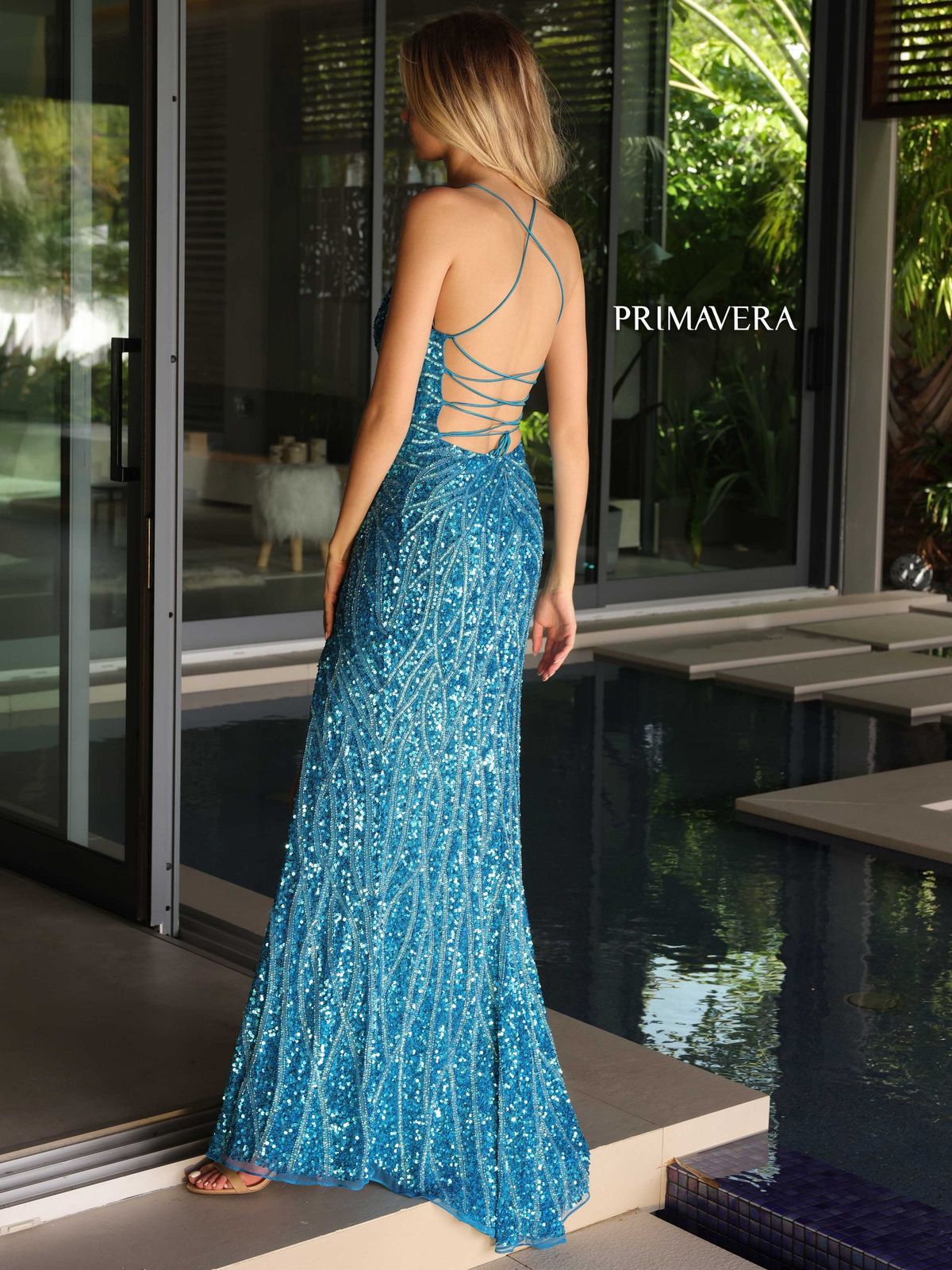 Style 3959 Primavera Size 2 Blue Side Slit Dress on Queenly