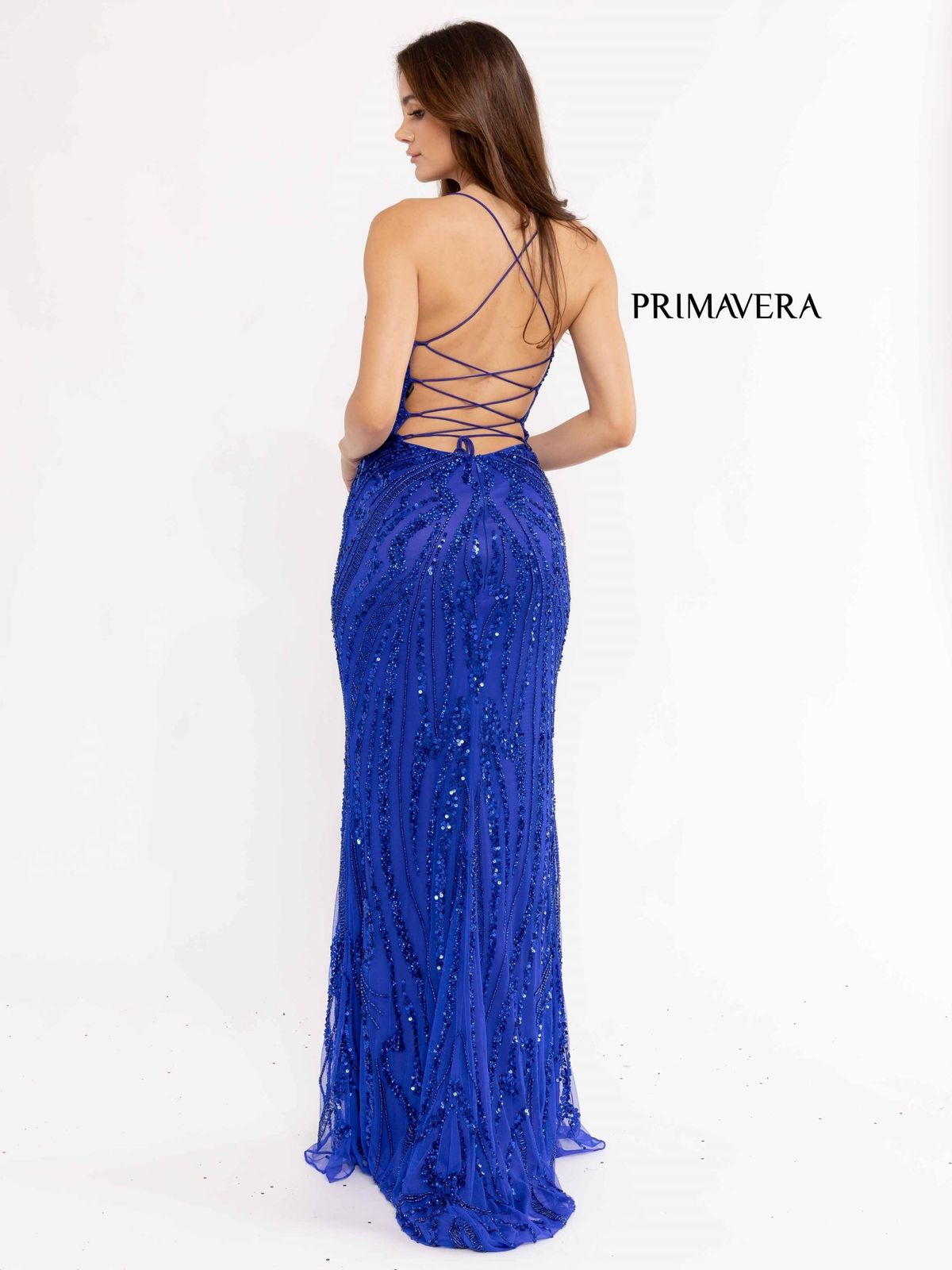 Style 3958 Primavera Size 0 Prom Royal Blue Side Slit Dress on Queenly