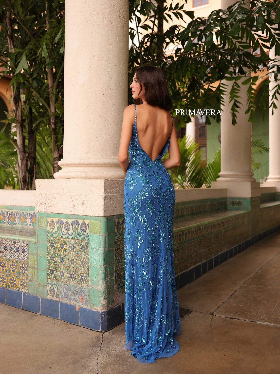Style 3913 Primavera Size 2 Blue Side Slit Dress on Queenly