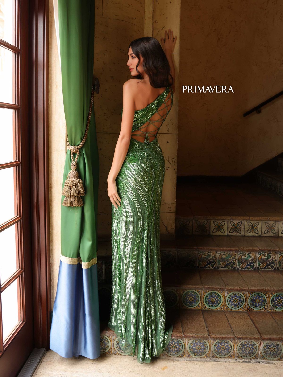 Style 4152 Primavera Size 0 Pageant Green Side Slit Dress on Queenly