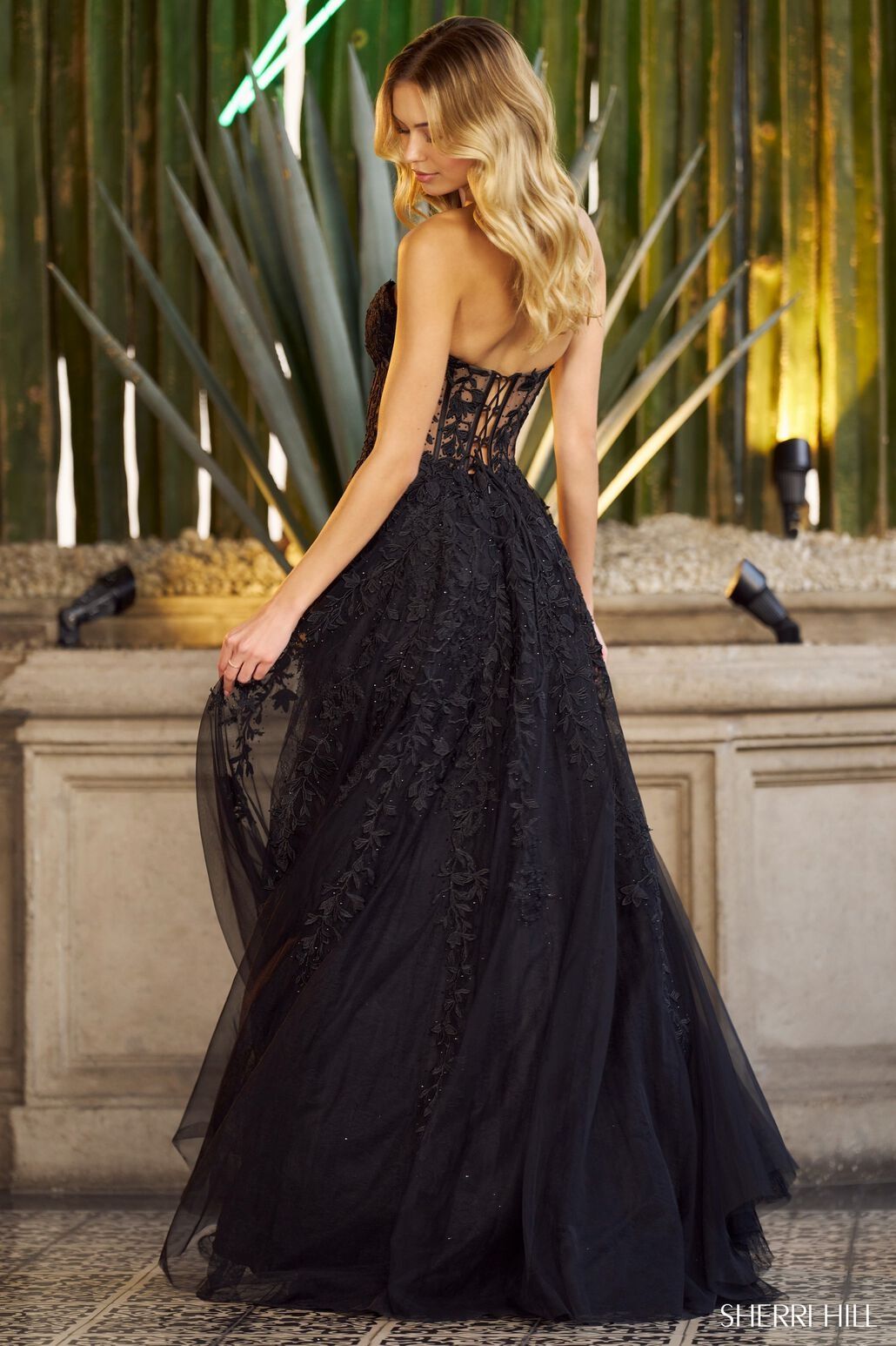 Style 55760 Sherri Hill Size 4 Pageant Lace Black A-line Dress on Queenly