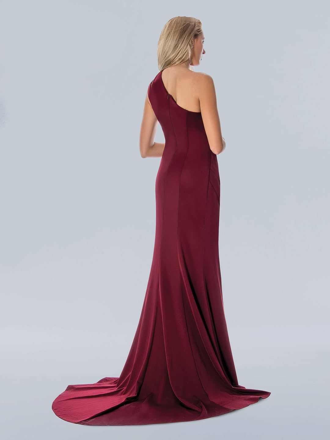 Style 23358 Stella Couture Size 12 Burgundy Red Side Slit Dress on Queenly