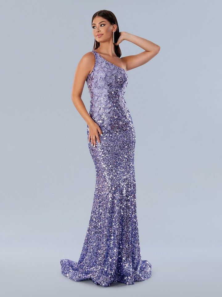 Style 24155 Stella Couture Size 6 Purple Mermaid Dress on Queenly