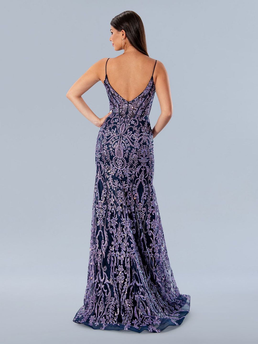 Style 24168 Stella Couture Size 6 Purple Side Slit Dress on Queenly
