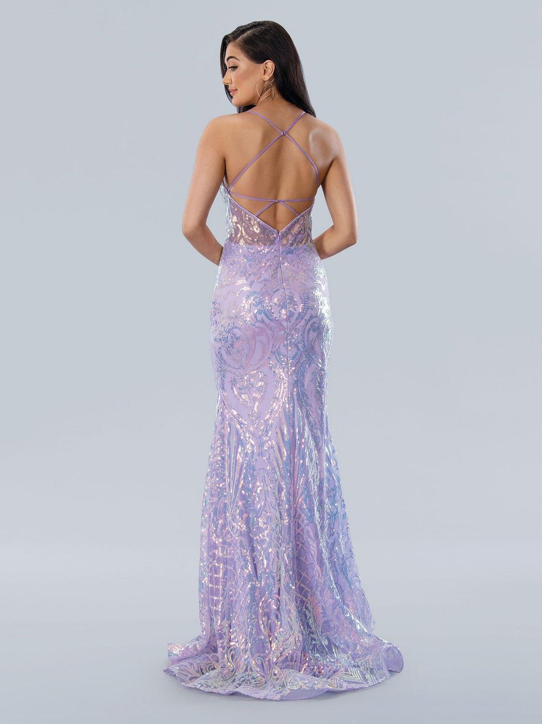 Style 24115 Stella Couture Size 6 Purple Mermaid Dress on Queenly