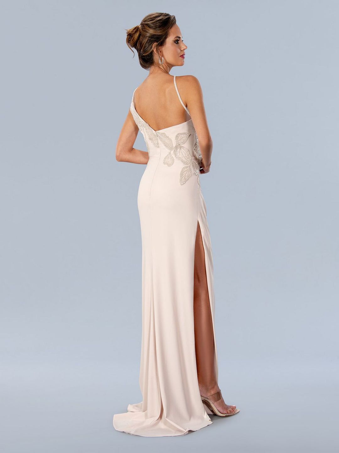 Style 24324 Stella Couture Size 12 Gold Side Slit Dress on Queenly