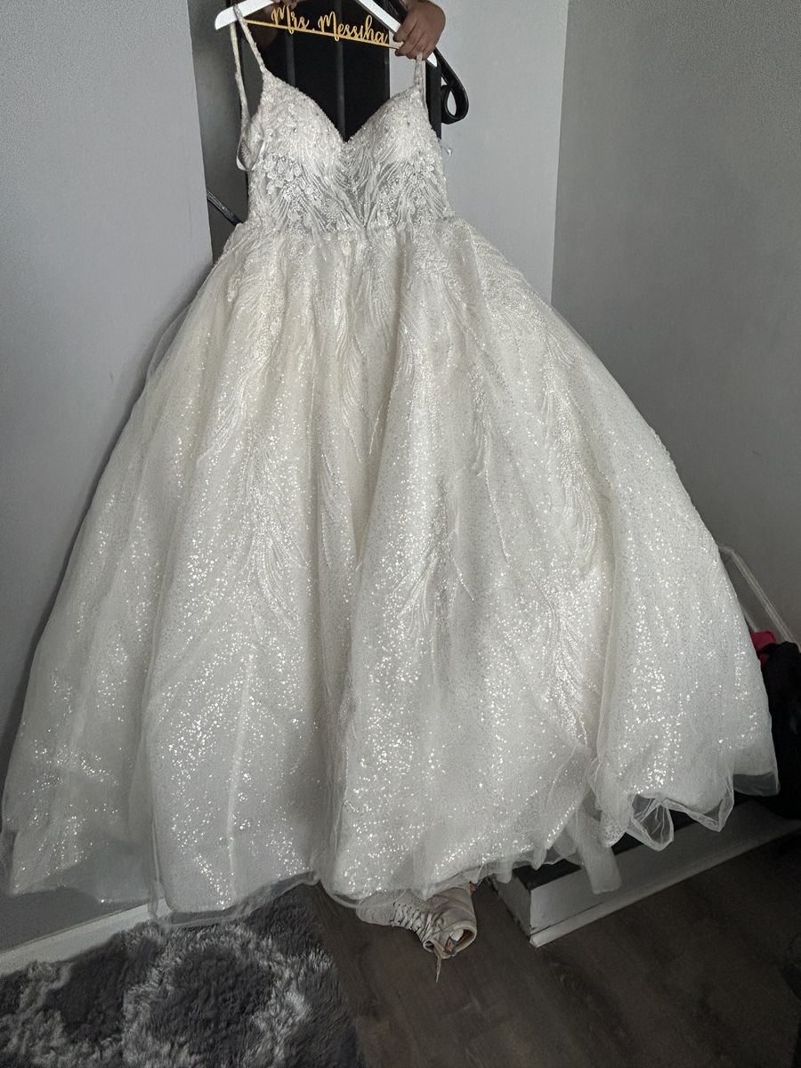 Demetrios  Size 14 Sequined White Ball Gown on Queenly