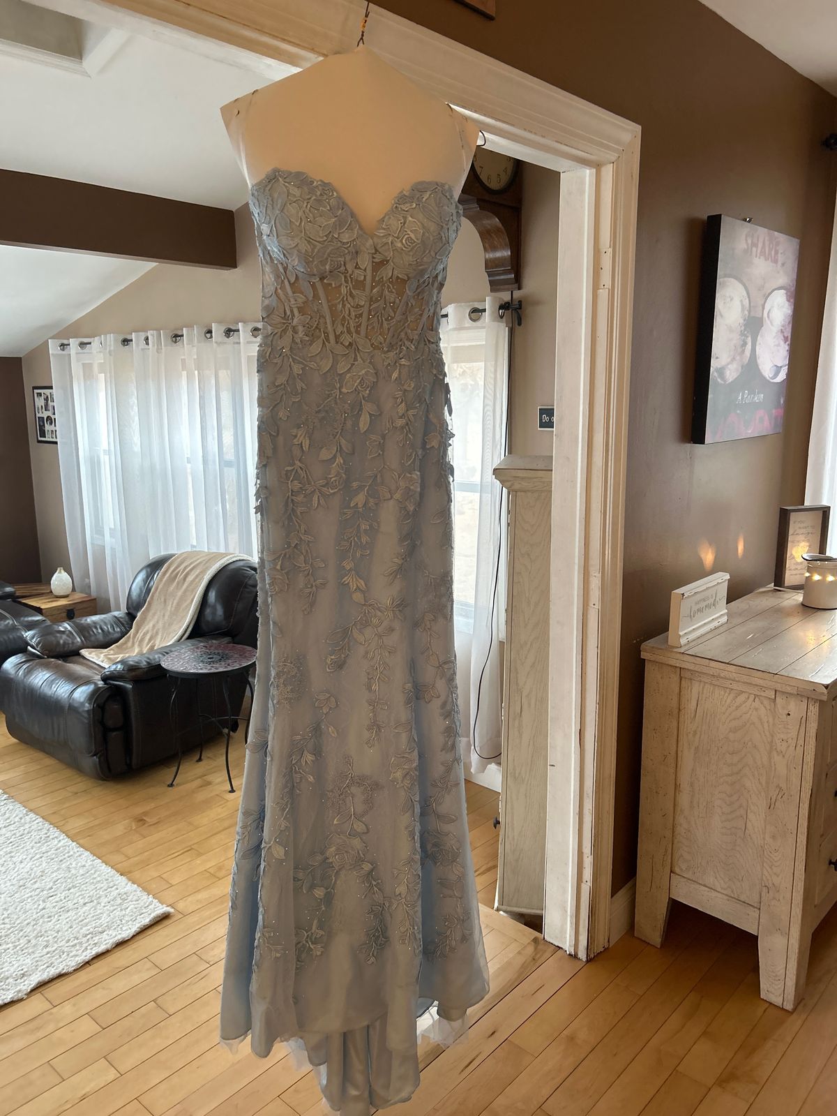 Sherri Hill Size 8 Prom Strapless Blue Dress With Train on Queenly