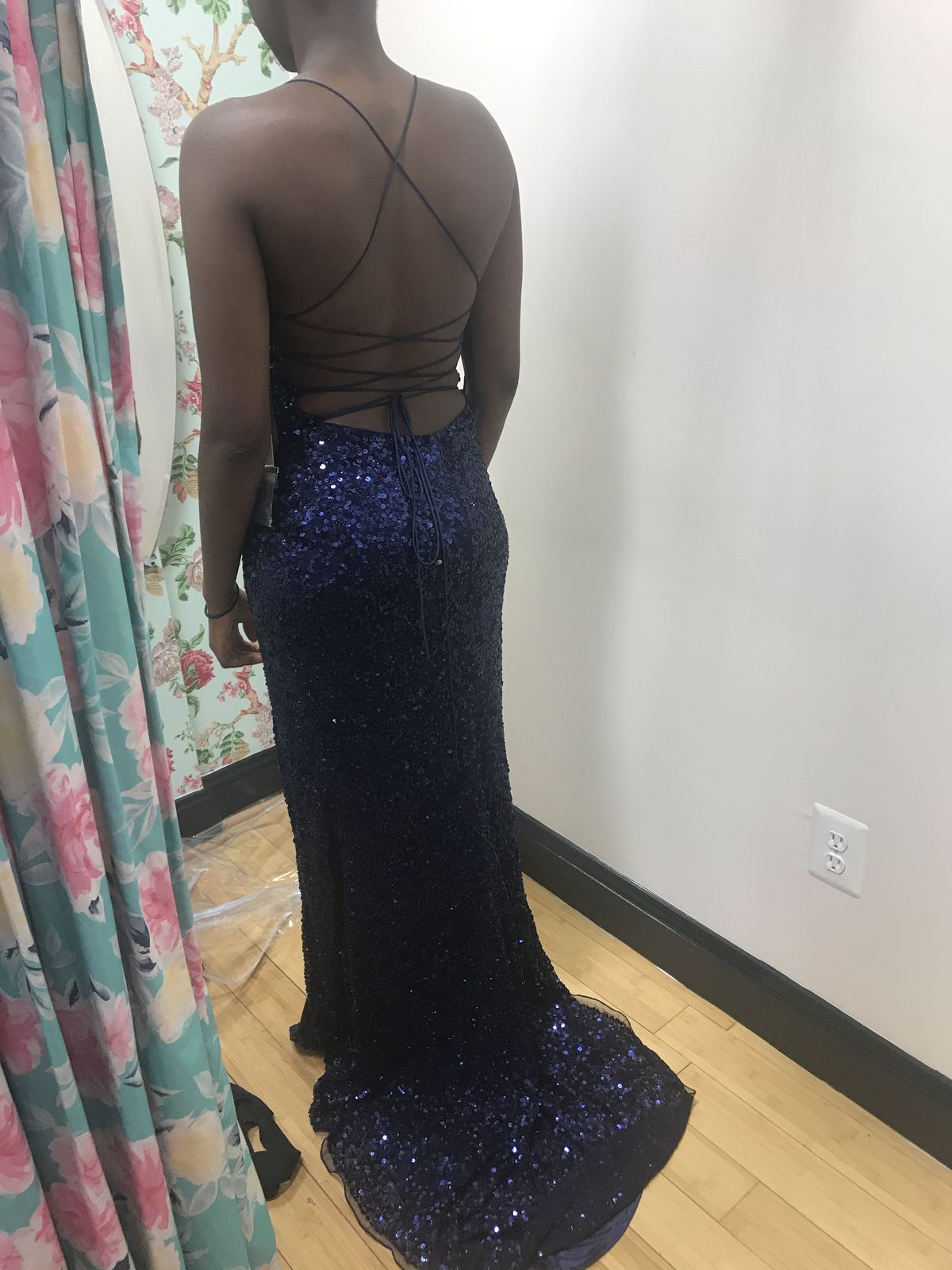 Size 8 Prom Navy Blue Side Slit Dress on Queenly