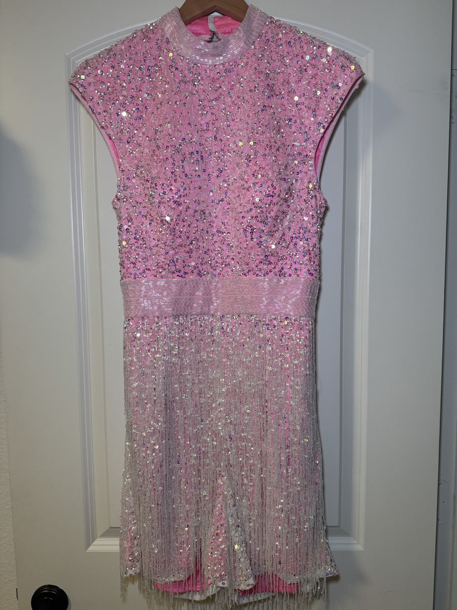 Style 4460 Ashley Lauren Size 10 Fun Fashion High Neck Pink Formal Jumpsuit on Queenly