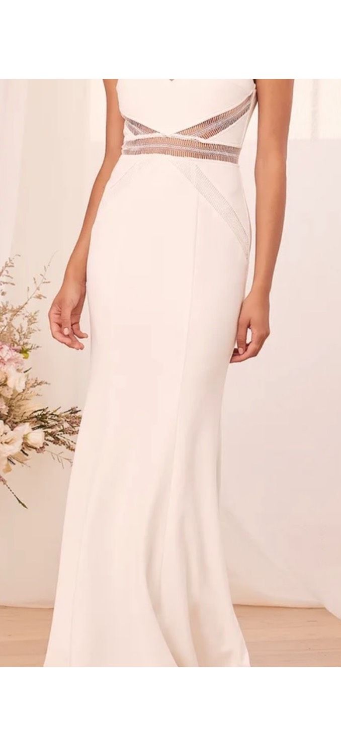 Lulus Size S Wedding Plunge White Mermaid Dress on Queenly