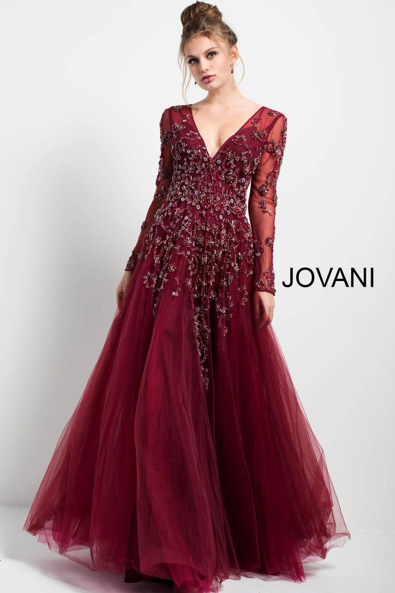 Style 51587 Jovani Size 10 Plunge Sheer Red A-line Dress on Queenly