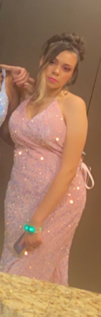 Size 4 Prom Halter Pink Mermaid Dress on Queenly