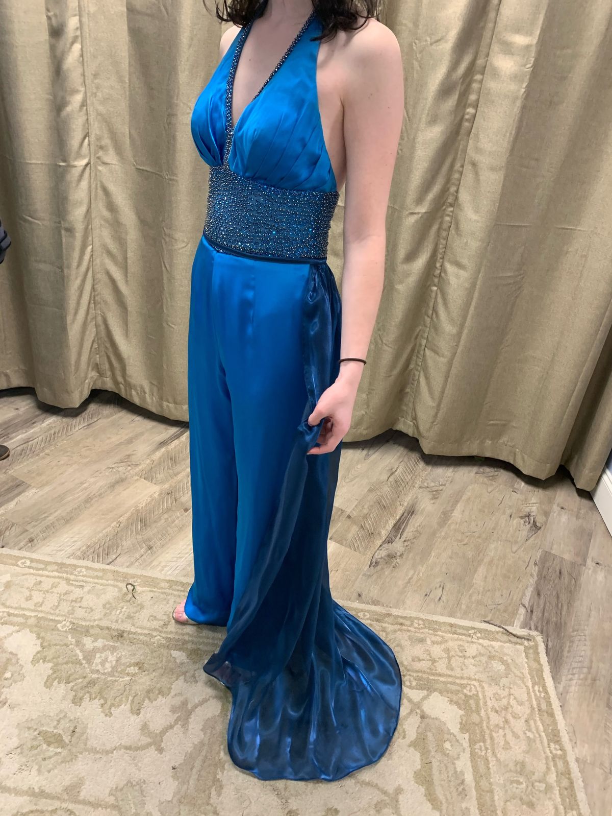 Sherri Hill Size 4 Pageant Halter Blue Formal Jumpsuit on Queenly