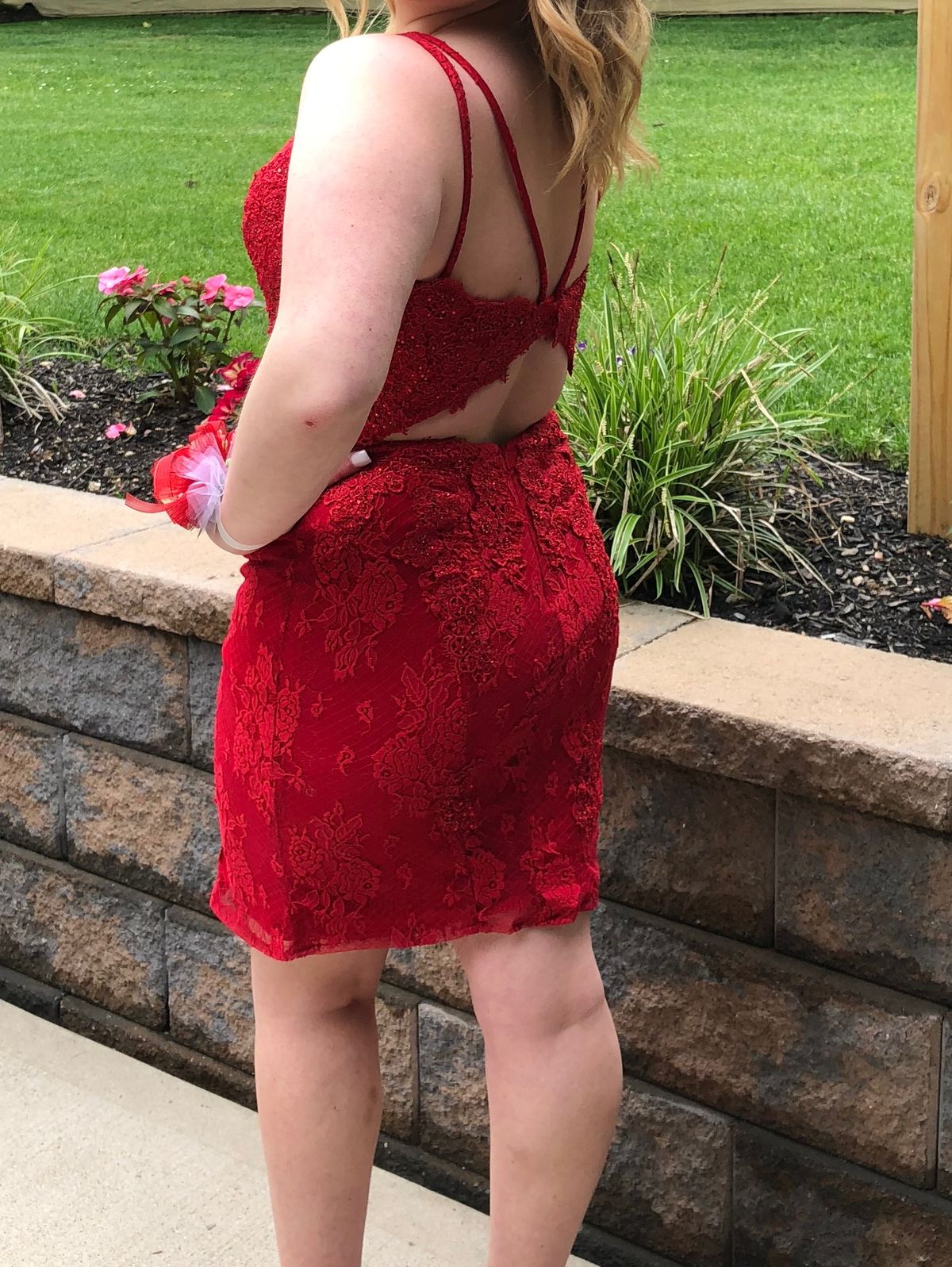 Jovani Size 14 Prom Plunge Red Cocktail Dress on Queenly