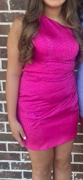 Not designer Size 4 Homecoming One Shoulder Sequined Hot Pink Cocktail Dress on Queenly