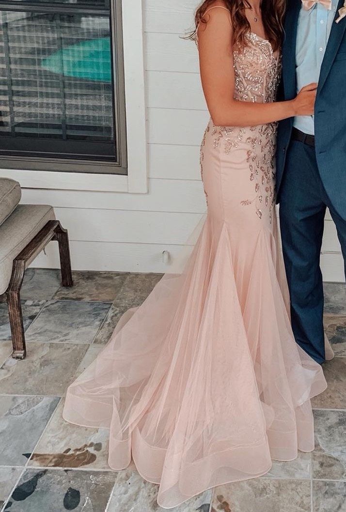 Blush spaghetti straps 2025 embellished prom dress 63704