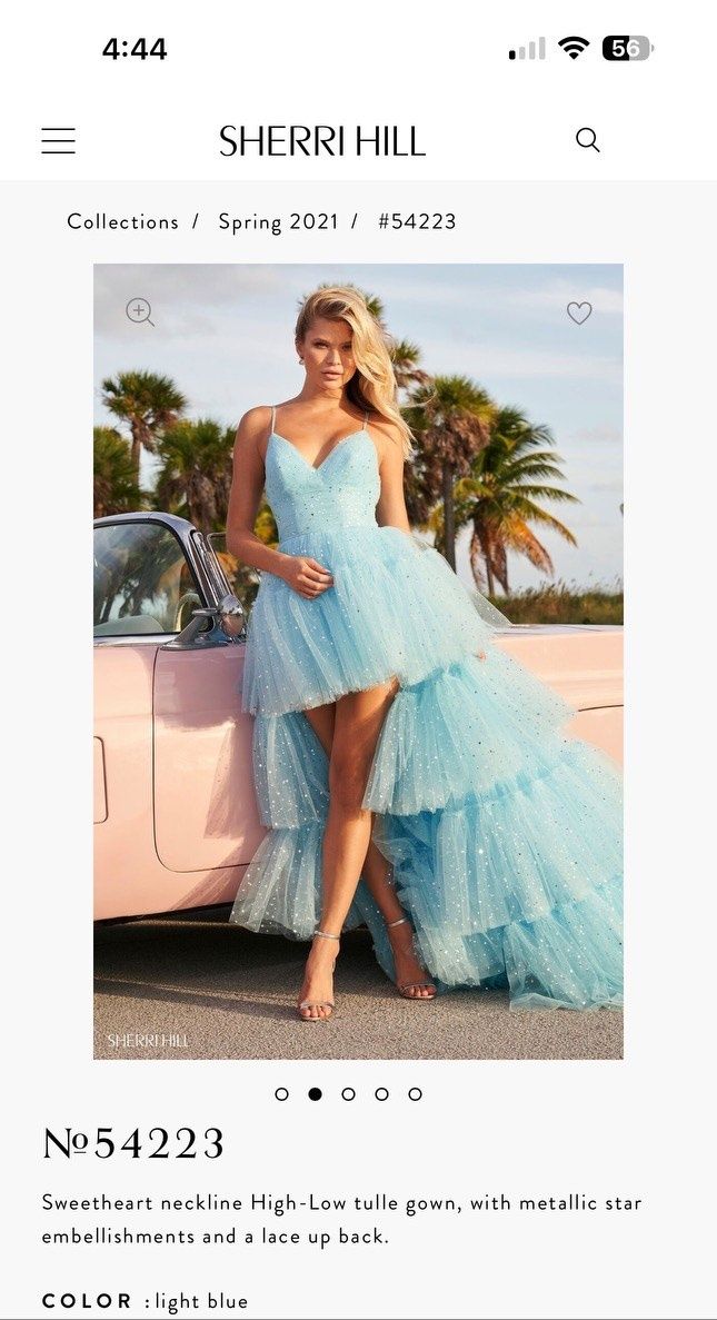 Style 54223 Sherri Hill Size 0 Prom Plunge Blue Ball Gown on Queenly