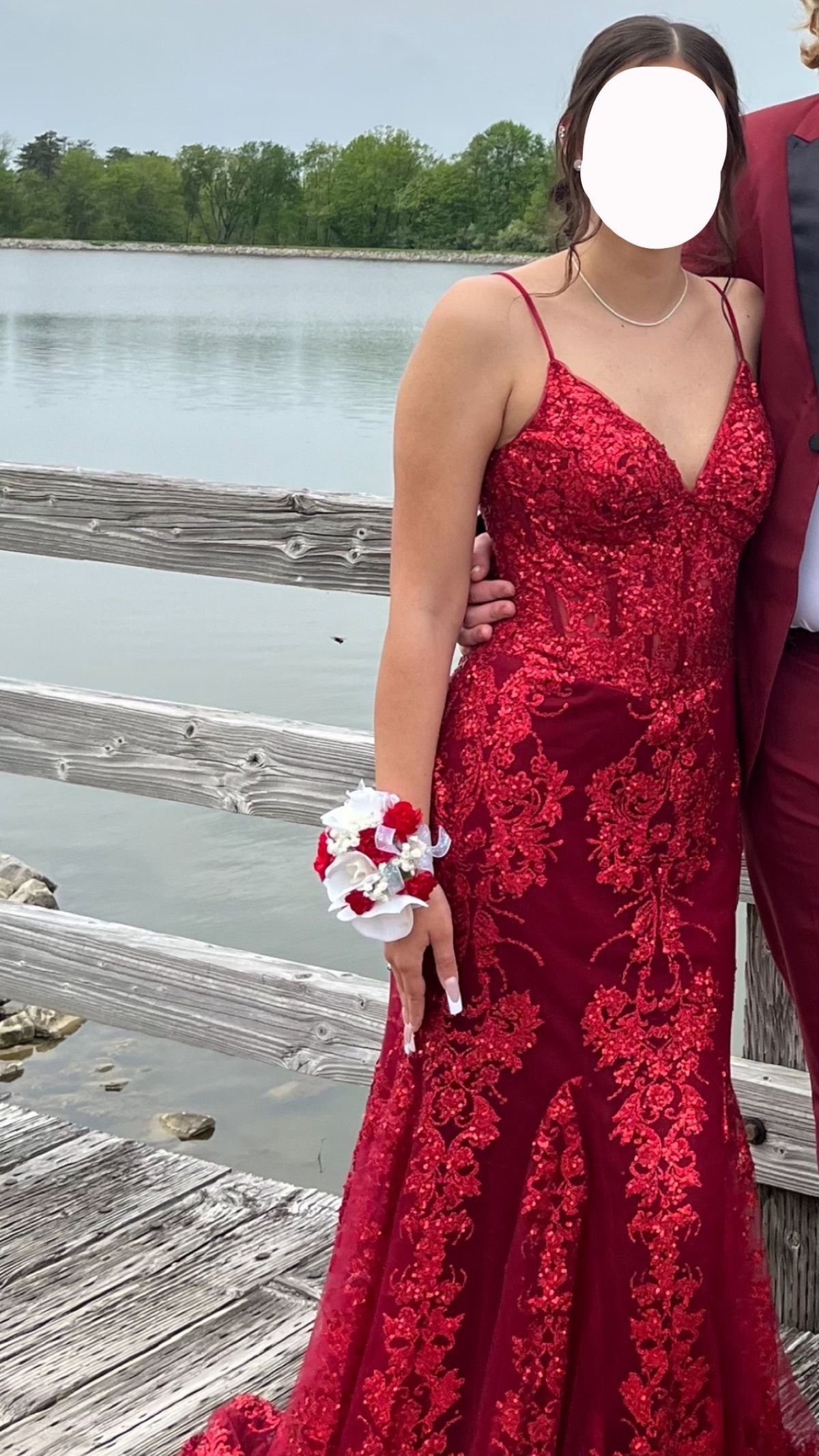 Size 10 Prom Plunge Red Mermaid Dress on Queenly
