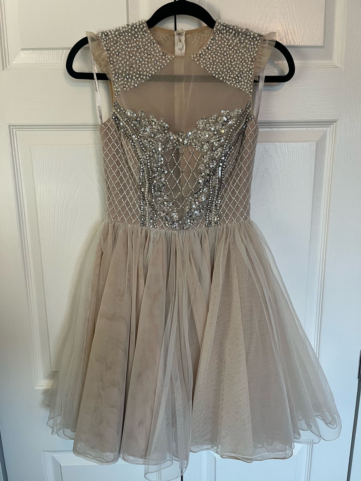 Style 92711 Jovani Size 2 Homecoming High Neck Sequined Nude Cocktail Dress on Queenly