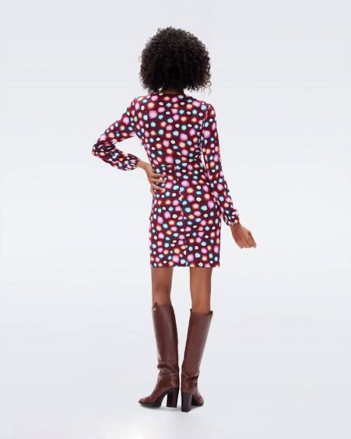 Style 1-1202001062-2168 Diane von Furstenberg Size 8 Long Sleeve Multicolor Cocktail Dress on Queenly