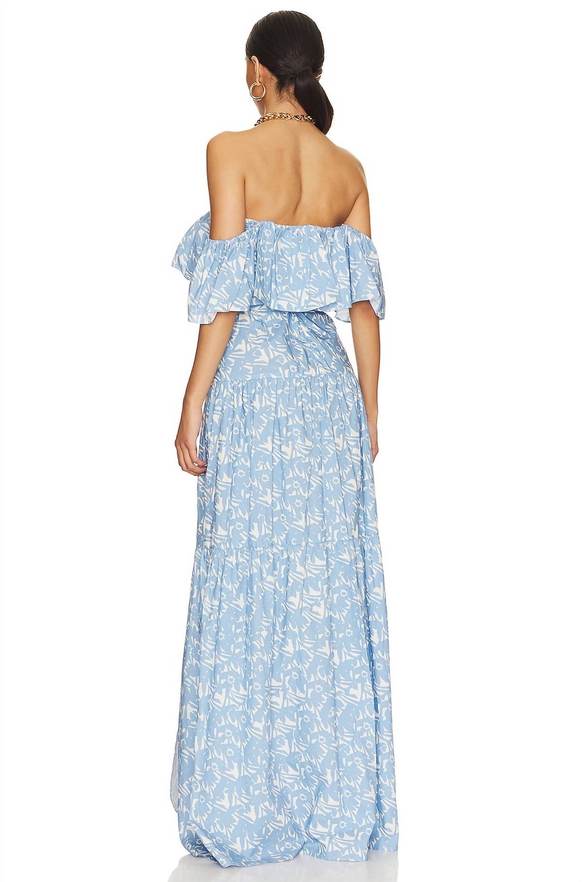 Style 1-3742347306-3855 Amanda Uprichard Size XS Off The Shoulder Floral Light Blue Side Slit Dress on Queenly