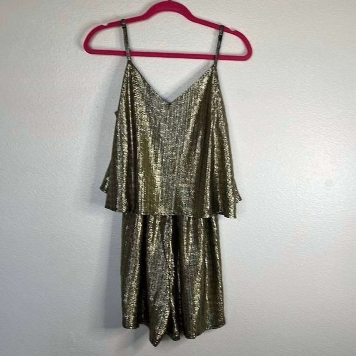 Style 1-4103724045-2696 BB Dakota Size L Sequined Gold Formal Jumpsuit on Queenly