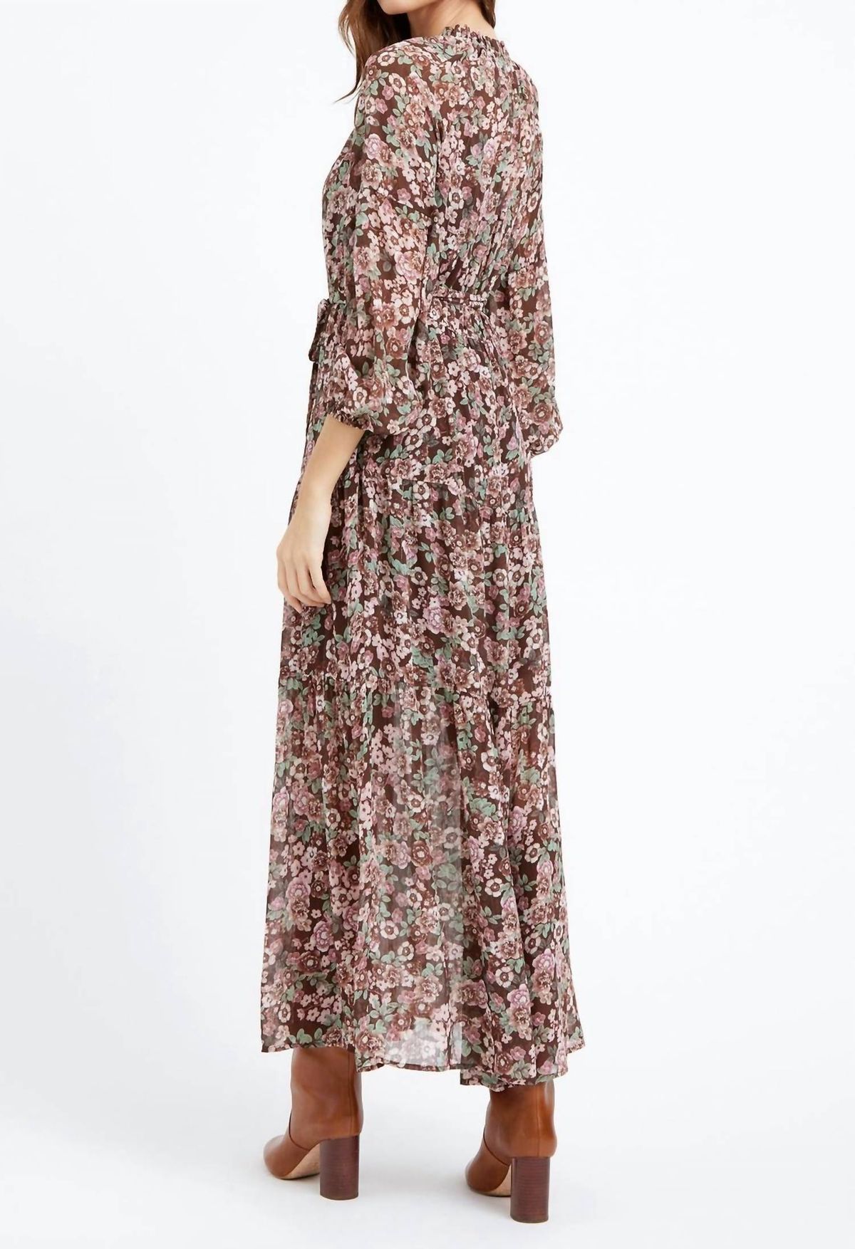 Style 1-828411238-3855 GREYLIN Size XS Long Sleeve Floral Brown Floor Length Maxi on Queenly