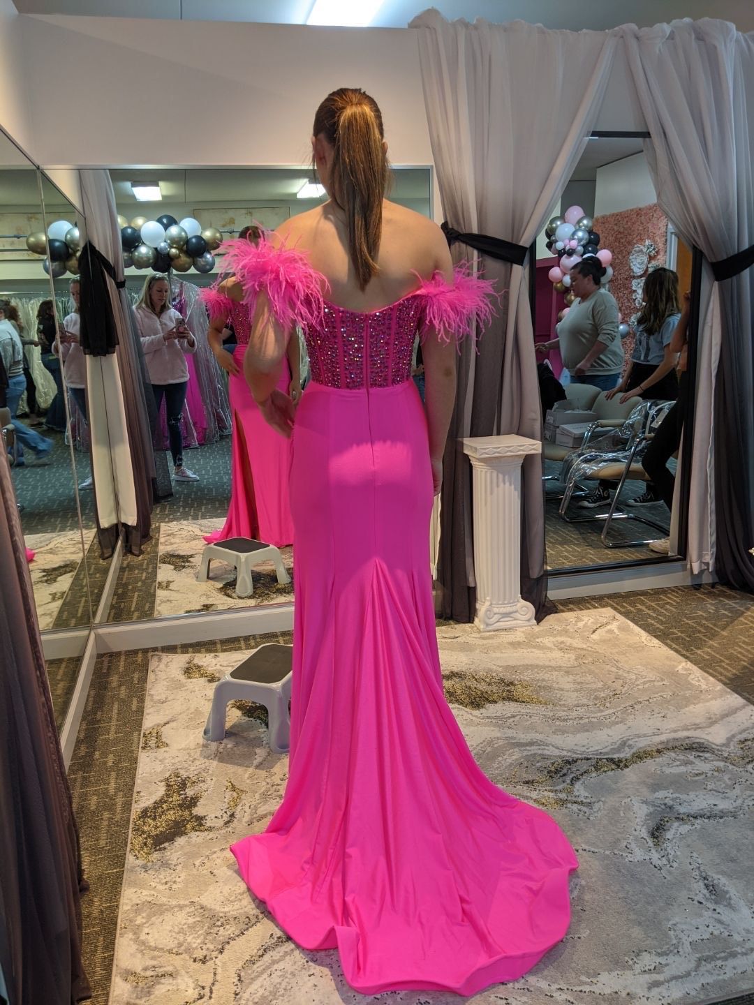Style 55283 Sherri Hill Size 6 Prom Off The Shoulder Pink Side Slit Dress on Queenly