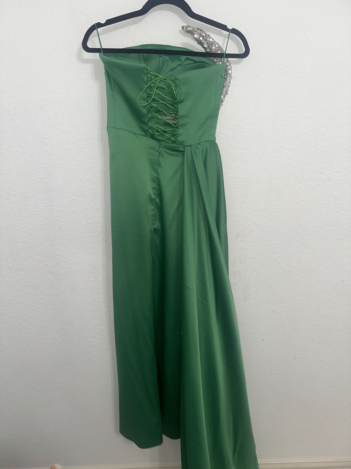 Mimoza Kadriaj Size 4 Strapless Green Side Slit Dress on Queenly