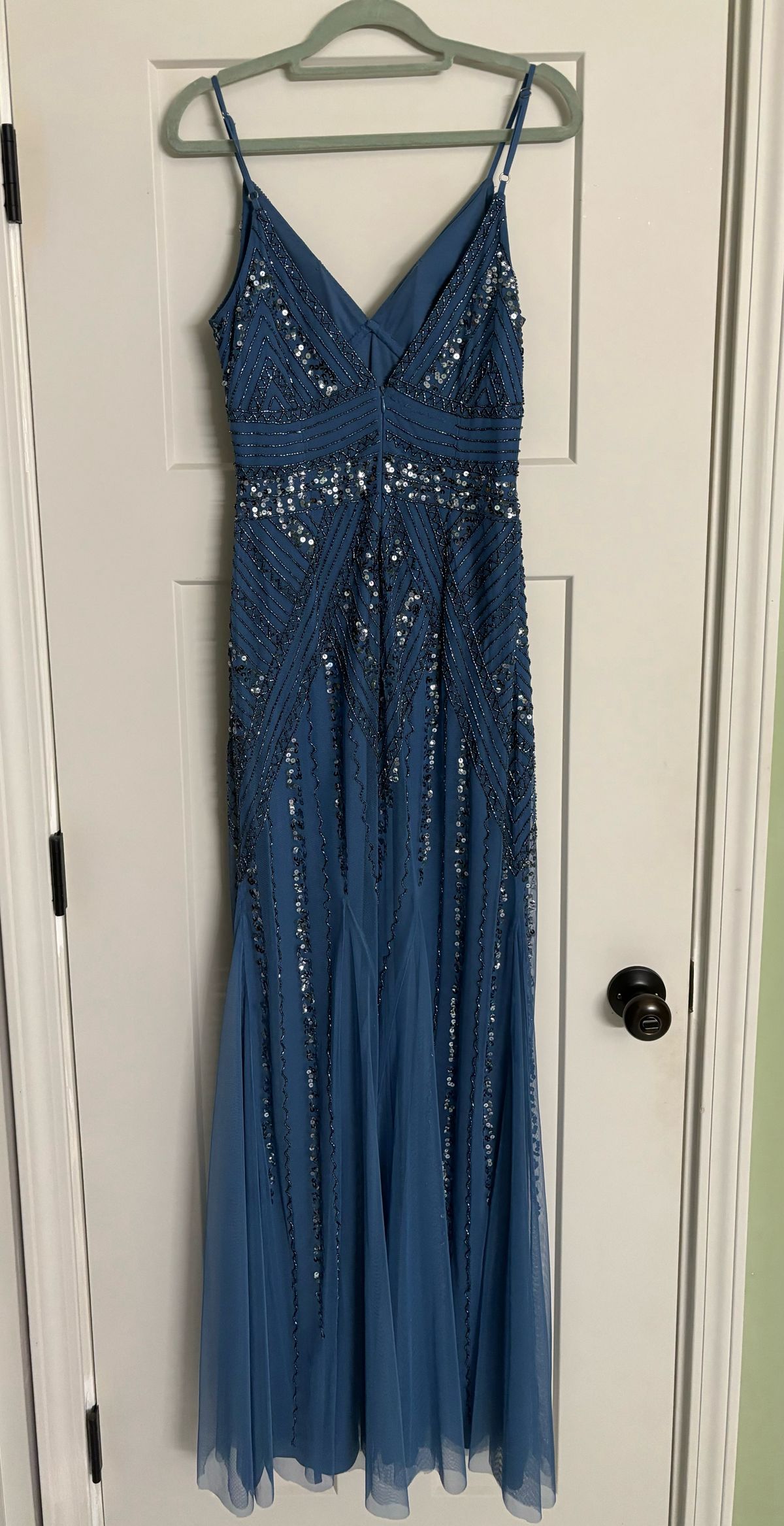 Jump Apparel Size 6 Prom Plunge Blue A-line Dress on Queenly