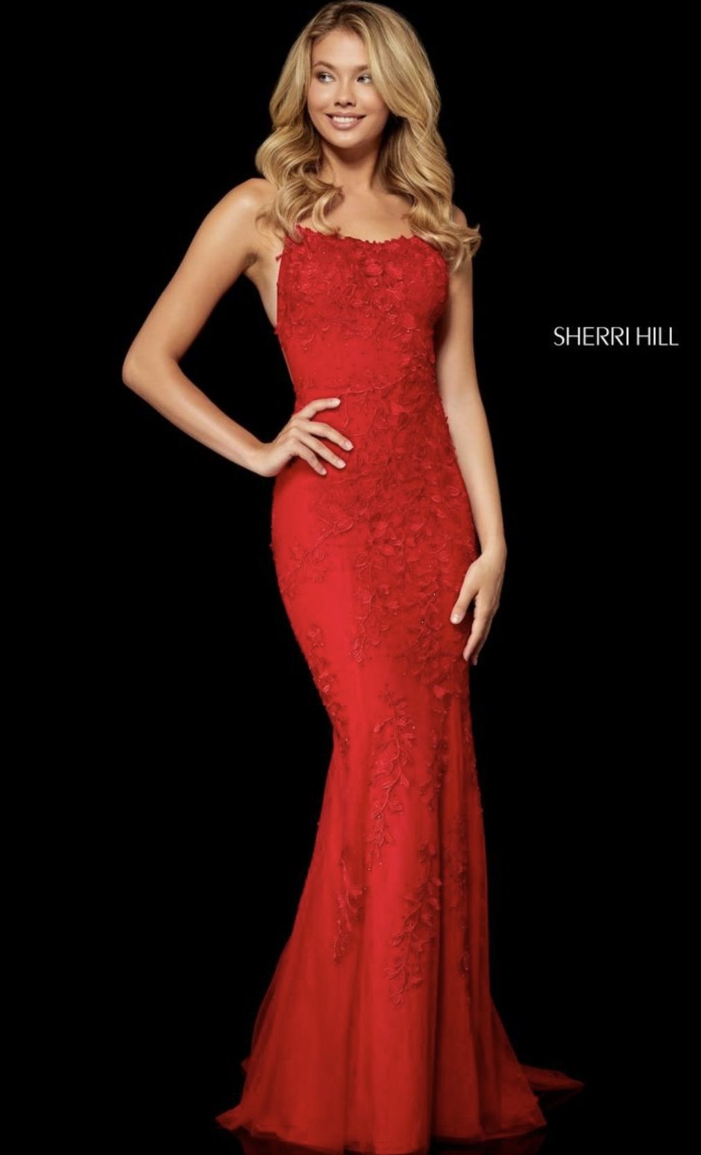Style 52338 Sherri Hill Size 8 Red Mermaid Dress on Queenly