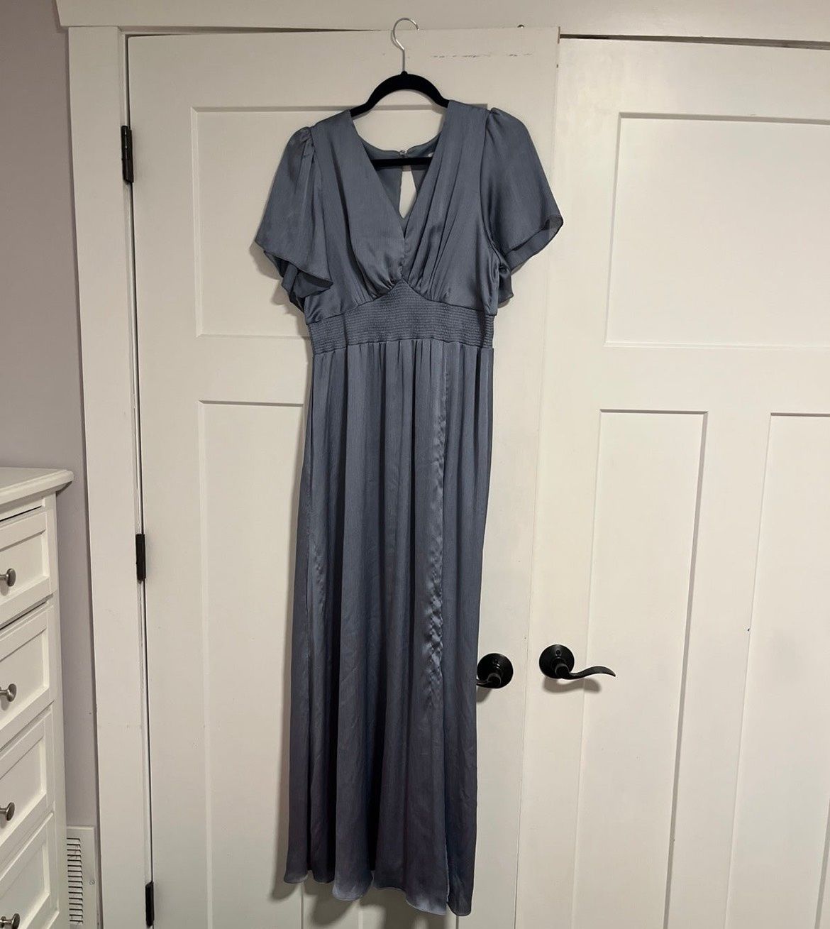 Baltic born Size L Prom Plunge Blue A-line Dress on Queenly