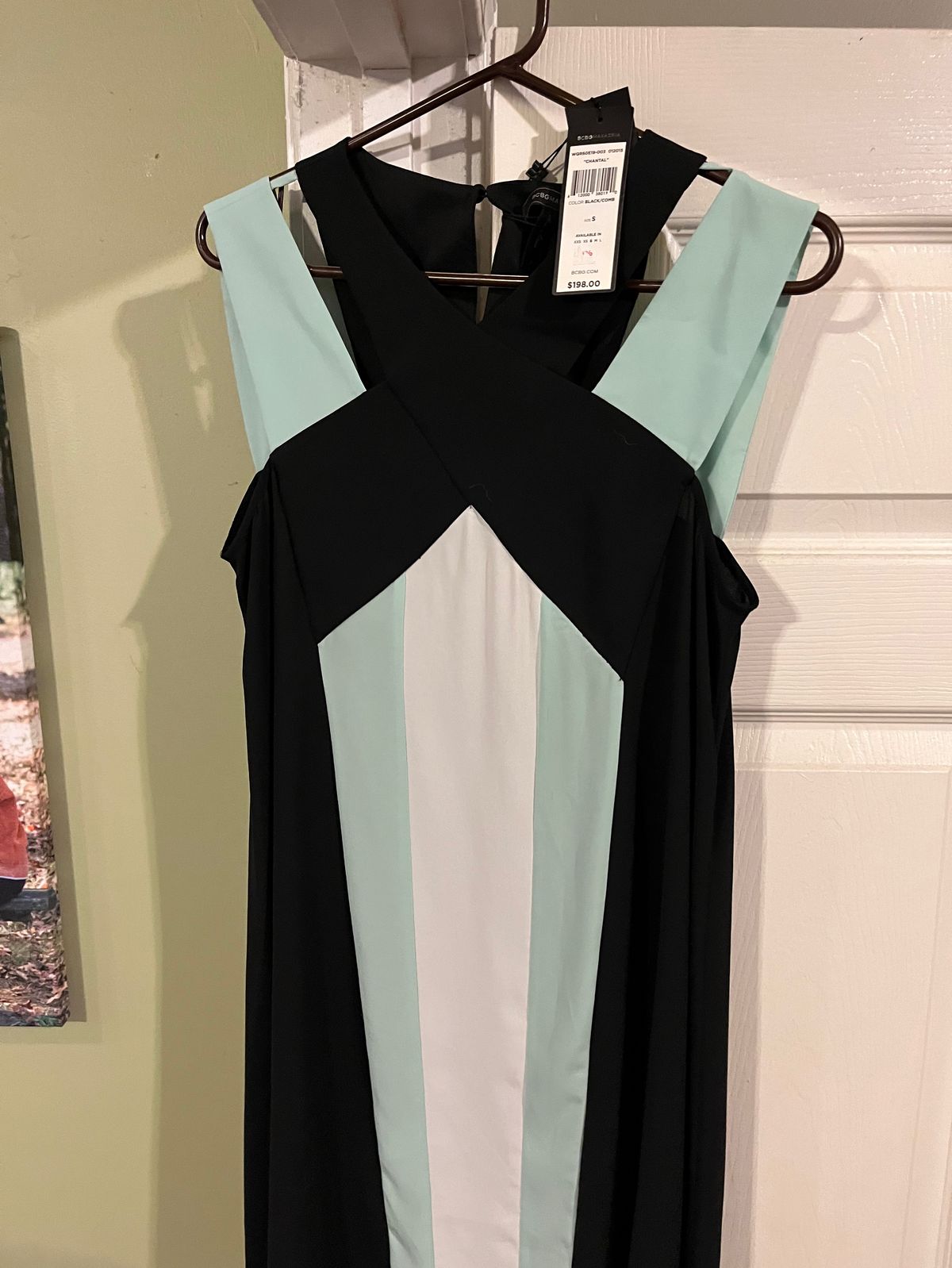 Style Chantal BCBG Size S Nightclub High Neck Turquoise Black Cocktail Dress on Queenly
