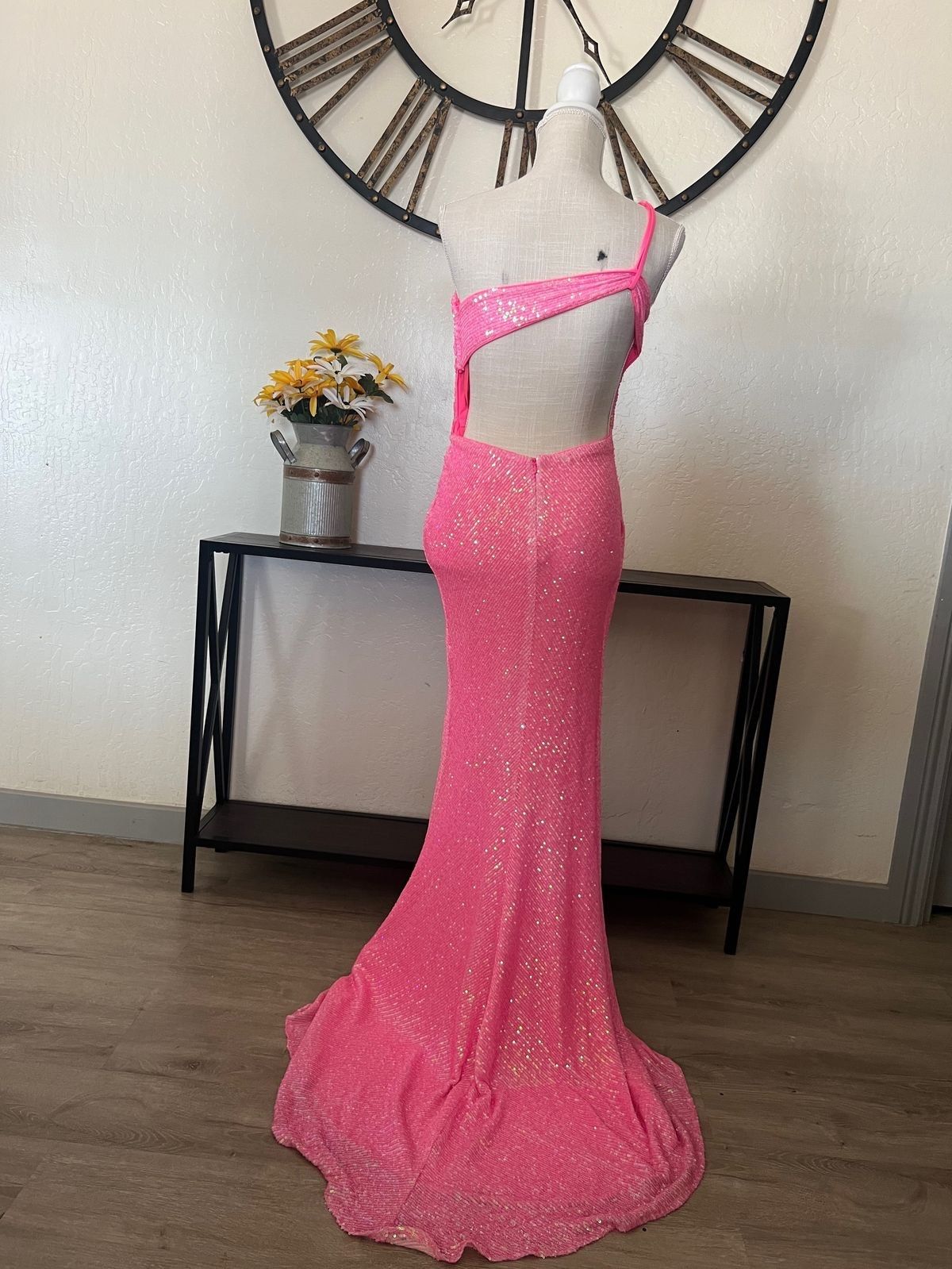 La Femme Size 4 Prom One Shoulder Pink Side Slit Dress on Queenly