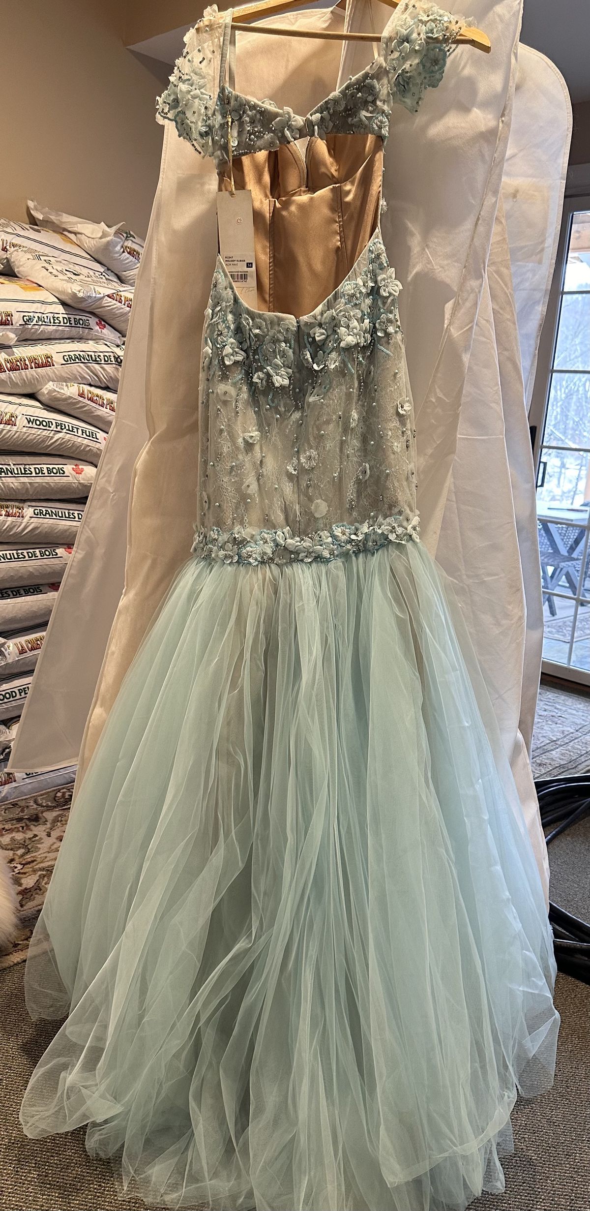 Style 92347 Tarik Ediz Size 2 Floral Light Blue Mermaid Dress on Queenly