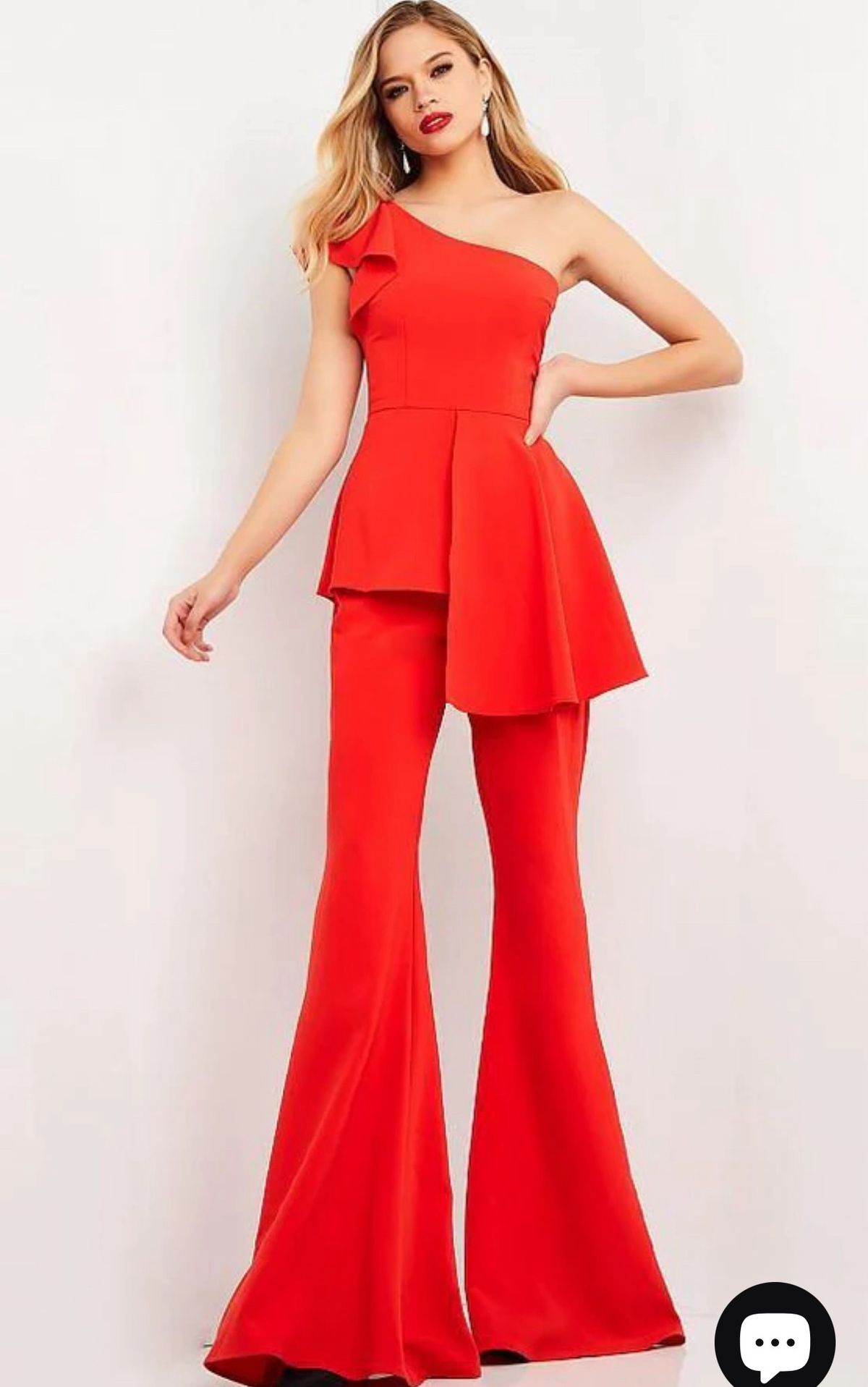 Style 06163 Jovani Size 8 Pageant One Shoulder Red Formal Jumpsuit on Queenly