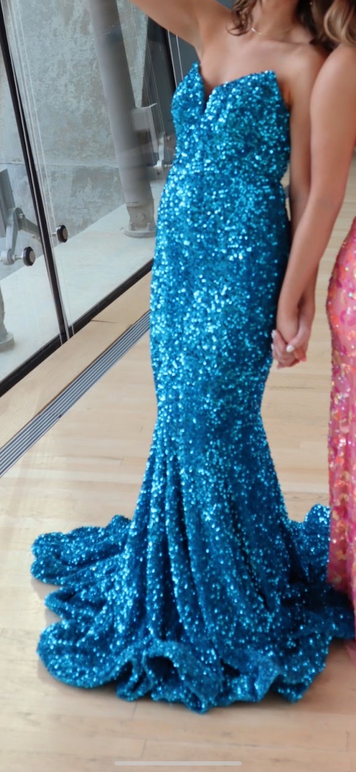Style PS21208 Portia and Scarlett Size 4 Prom Strapless Blue Mermaid Dress on Queenly