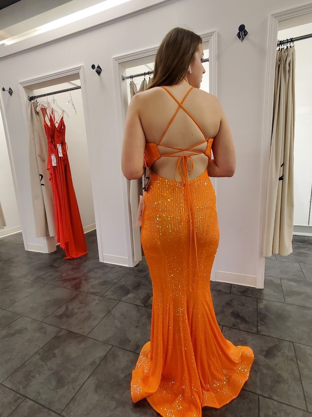 Size 4 Prom Orange Mermaid Dress on Queenly
