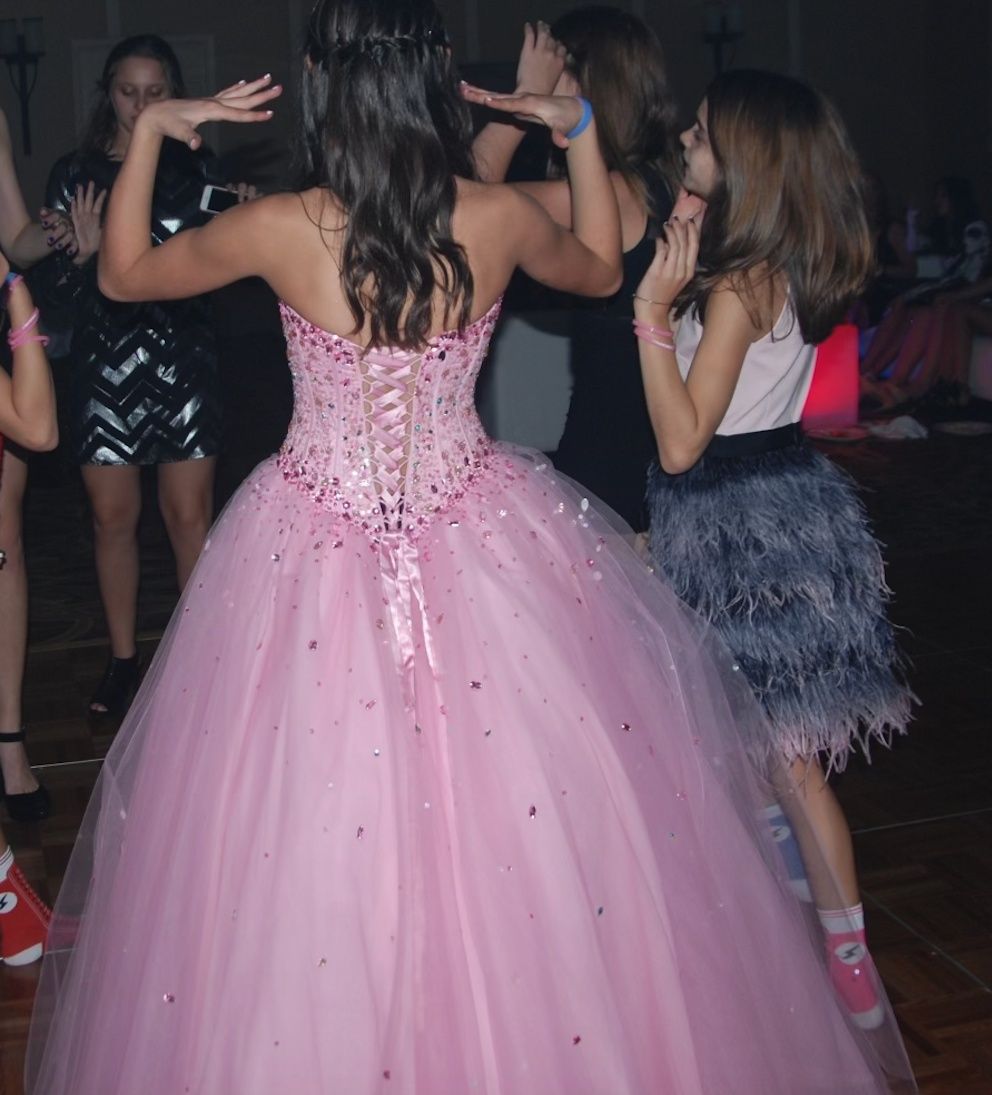 MoriLee Size 0 Prom Sequined Pink Ball Gown on Queenly