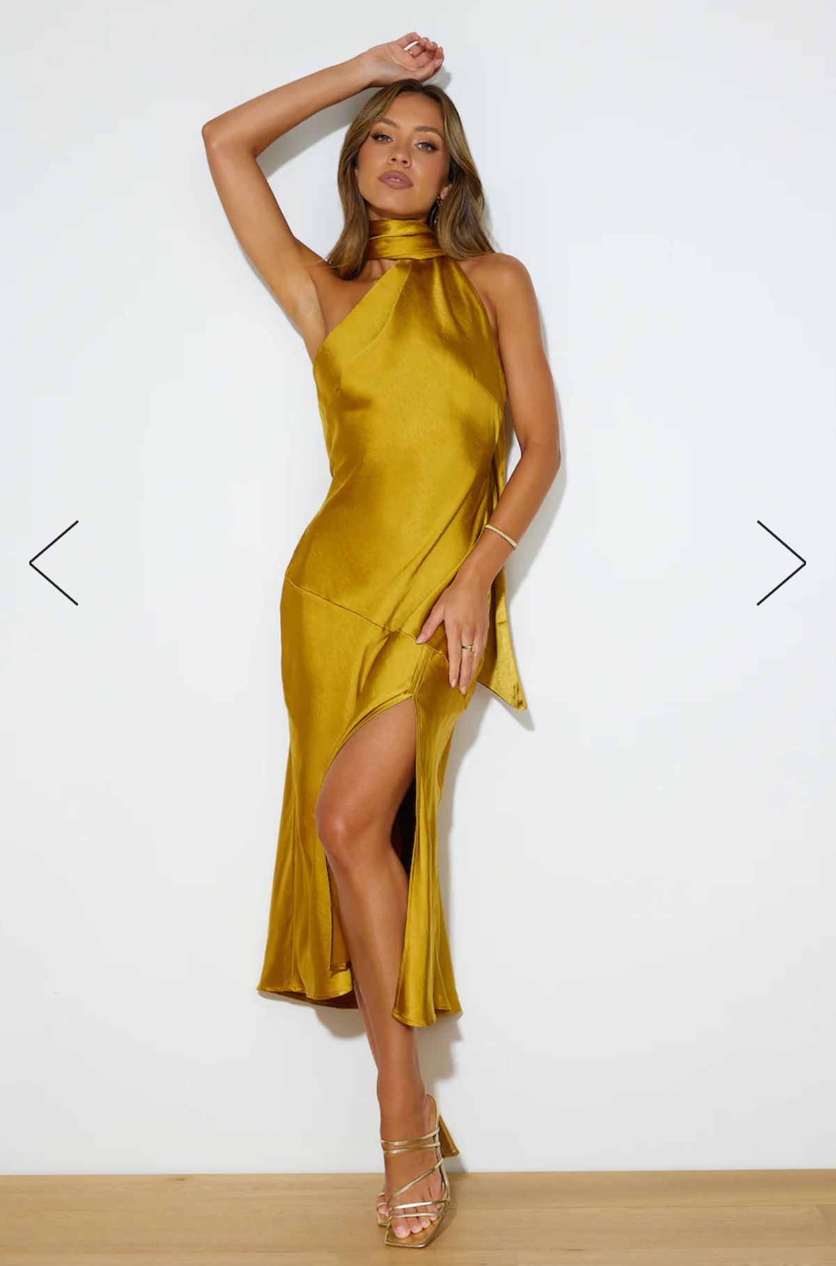 Hello Molly Size L High Neck Yellow Side Slit Dress on Queenly
