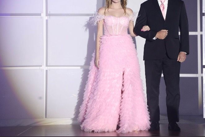 Style 54906 Sherri Hill Size 0 Prom Off The Shoulder Pink Ball Gown on Queenly