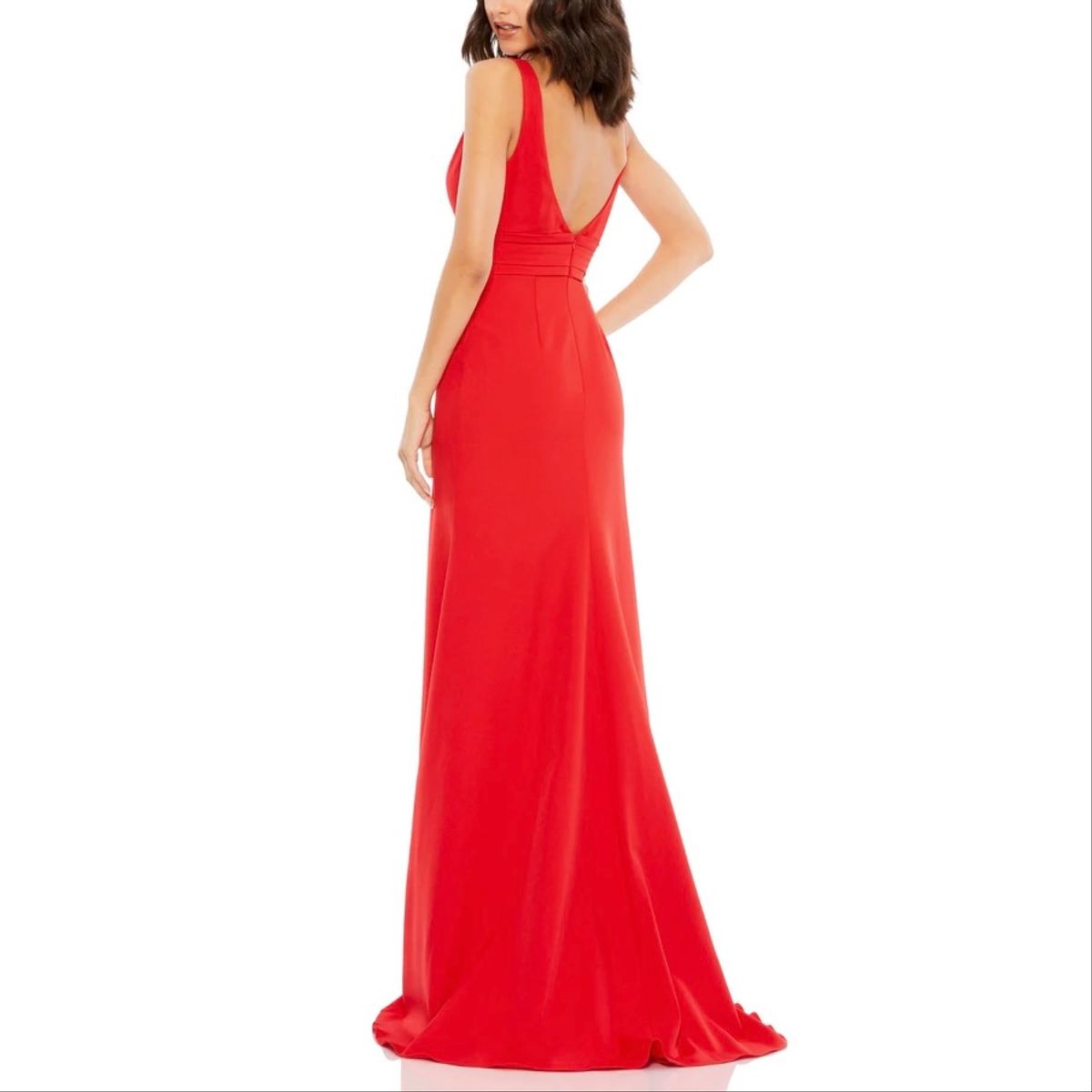 Style 49454 Mac Duggal Size 8 Plunge Red A-line Dress on Queenly