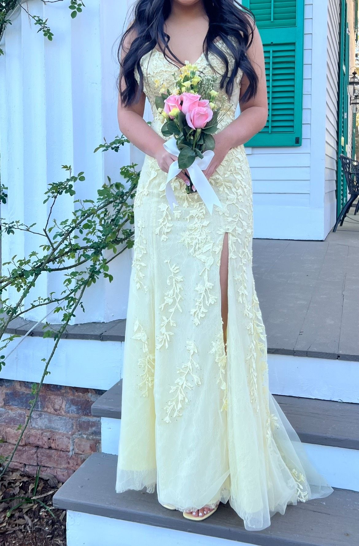 Sherri Hill Size 6 Prom Plunge Yellow Floor Length Maxi on Queenly
