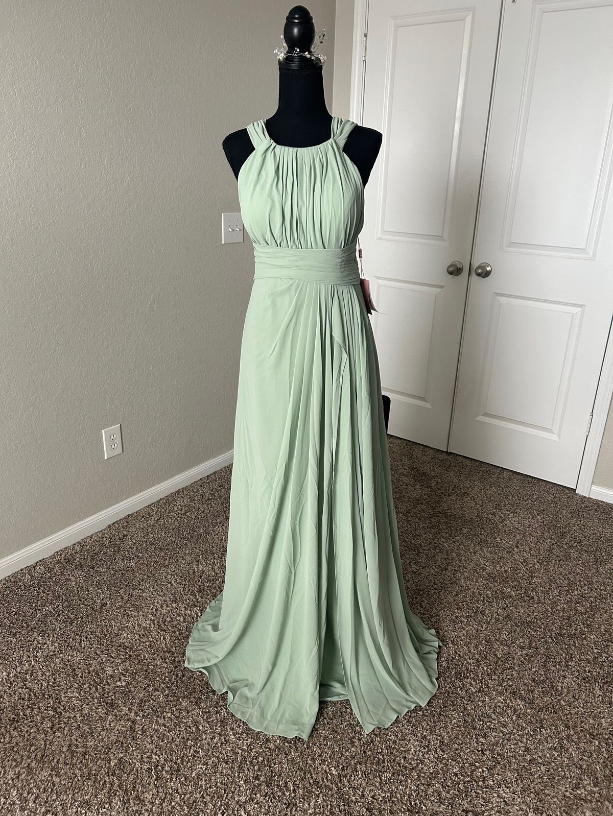 Azazie Size 8 Wedding Guest Green Side Slit Dress on Queenly