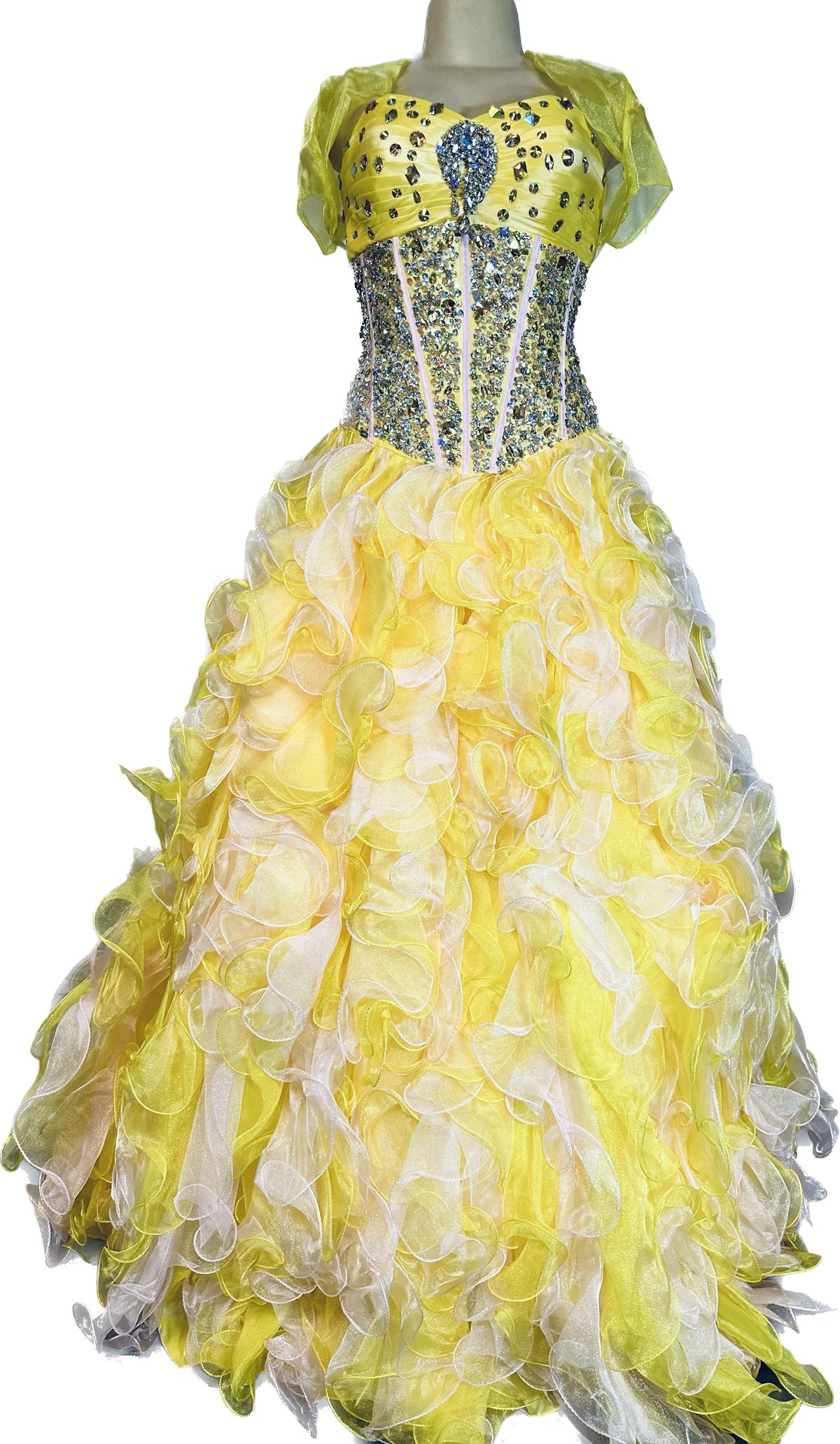 Style 26709 Quinceanera Collection Size 6 Prom Strapless Sequined Yellow Ball Gown on Queenly