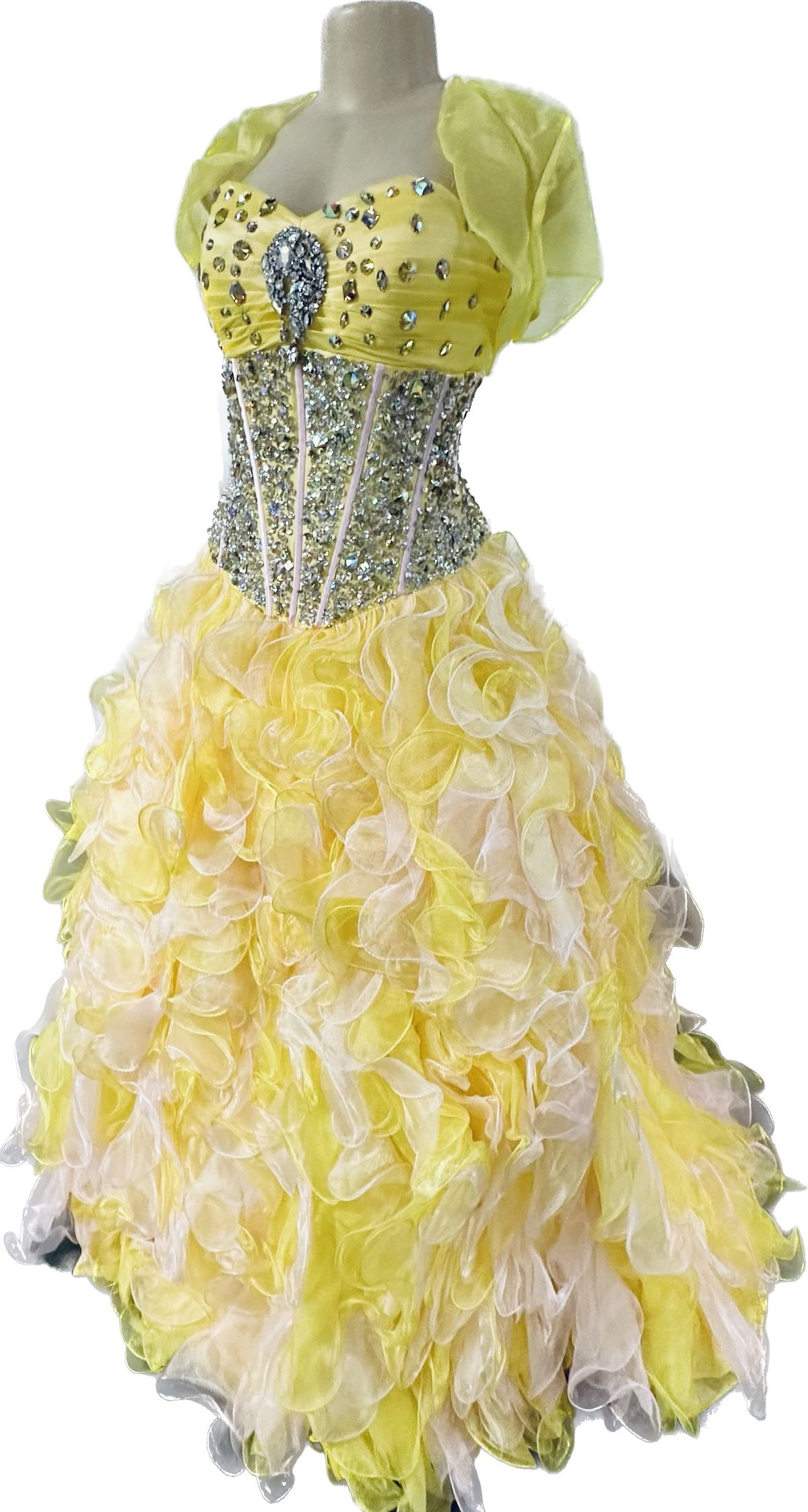 Style 26709 Quinceanera Collection Size 6 Prom Strapless Sequined Yellow Ball Gown on Queenly